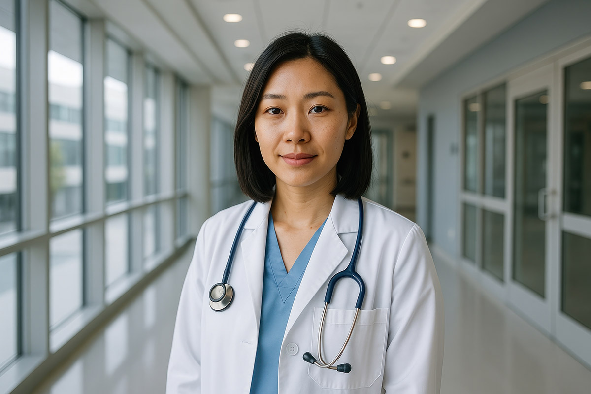 Confident doctor in hospital corridor. doctor